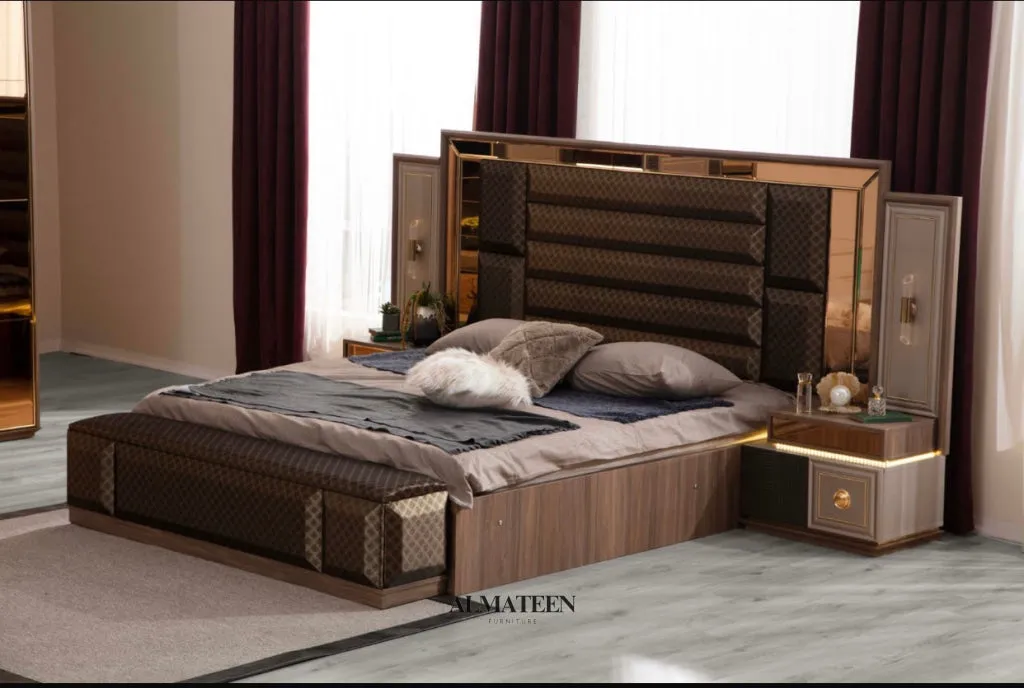 Porto Bedroom Set with King Size Bed, Dresser, Wardrobe and Side Tables