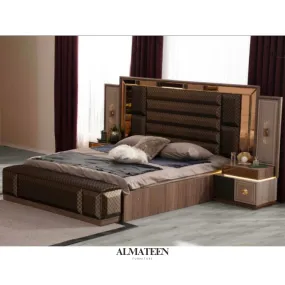Porto Bedroom Set with King Size Bed, Dresser, Wardrobe and Side Tables