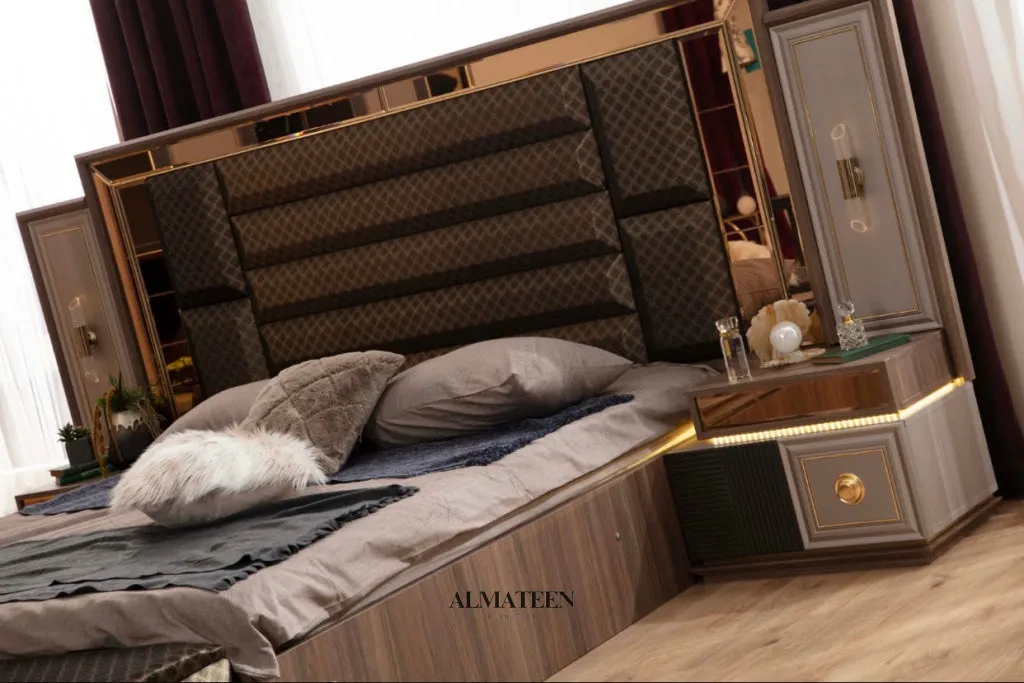 Porto Bedroom Set with King Size Bed, Dresser, Wardrobe and Side Tables
