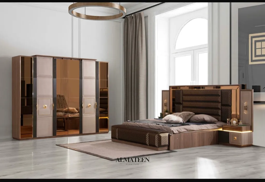 Porto Bedroom Set with King Size Bed, Dresser, Wardrobe and Side Tables