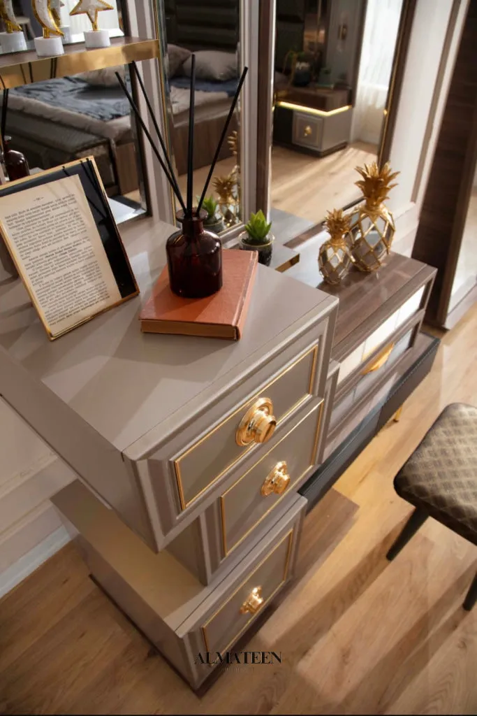 Porto Bedroom Set with King Size Bed, Dresser, Wardrobe and Side Tables
