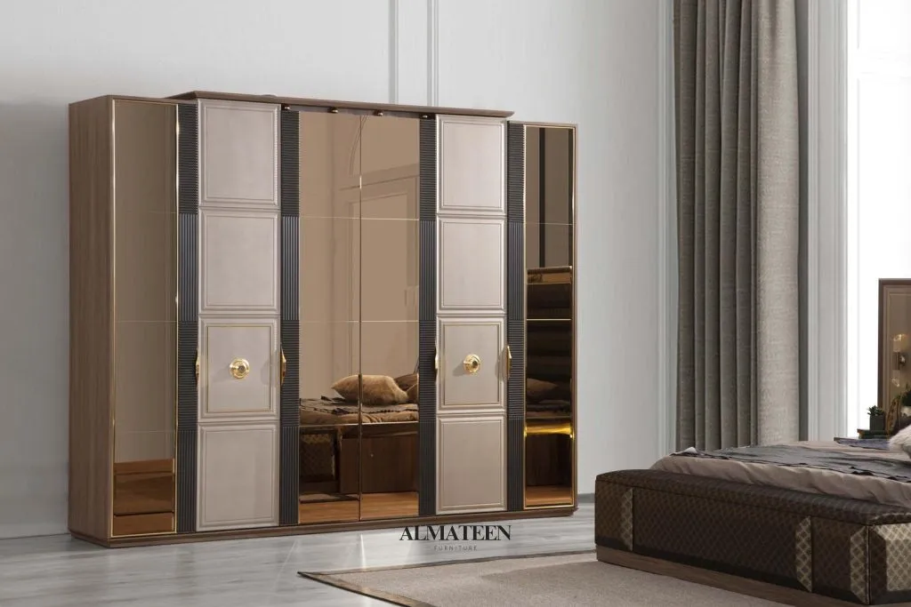 Porto Bedroom Set with King Size Bed, Dresser, Wardrobe and Side Tables
