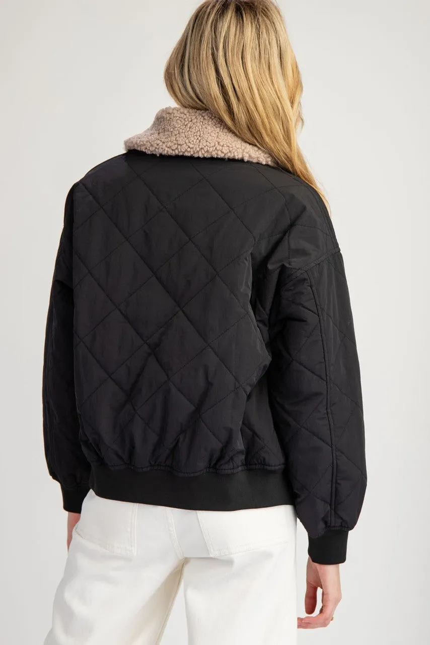 Quilted Fur Collar Zipper Jacket