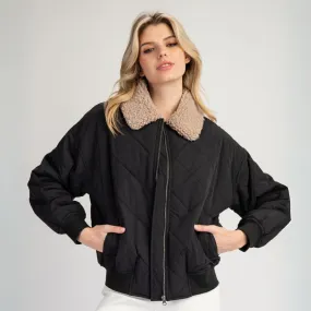 Quilted Fur Collar Zipper Jacket
