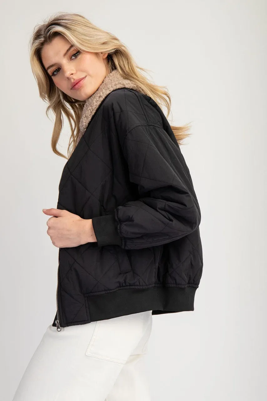 Quilted Fur Collar Zipper Jacket