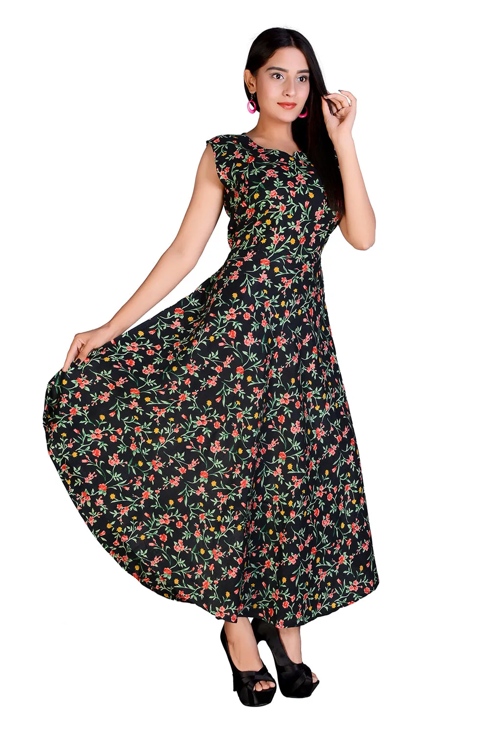 Rayon Women Printed Long Maxi Dress