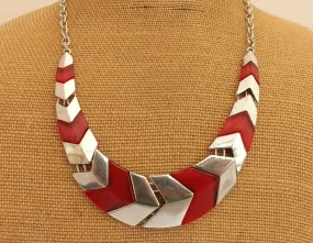 Red & Silver Tone Triangular Collar Tone Necklace