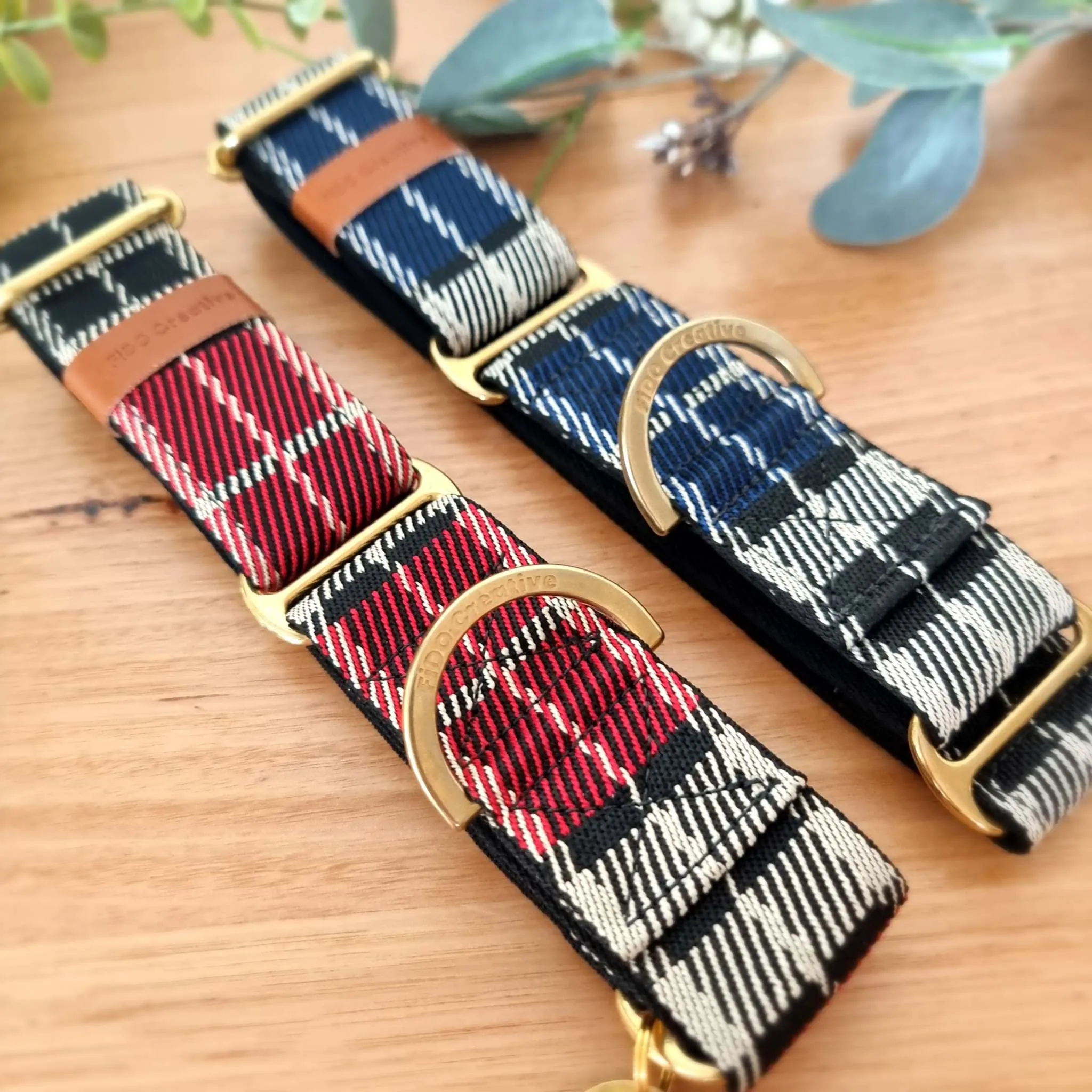 Red plaid jacquard martingale collar - neoprene padded