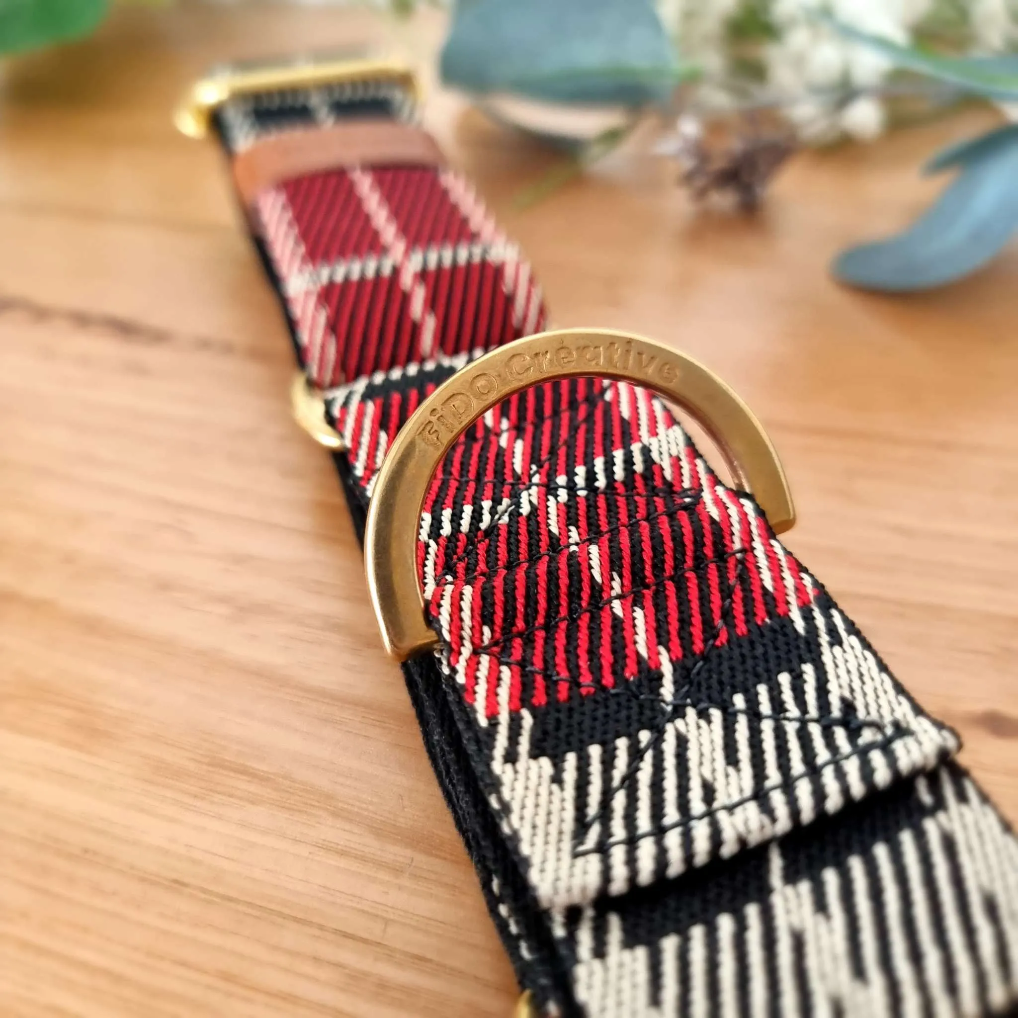Red plaid jacquard martingale collar - neoprene padded