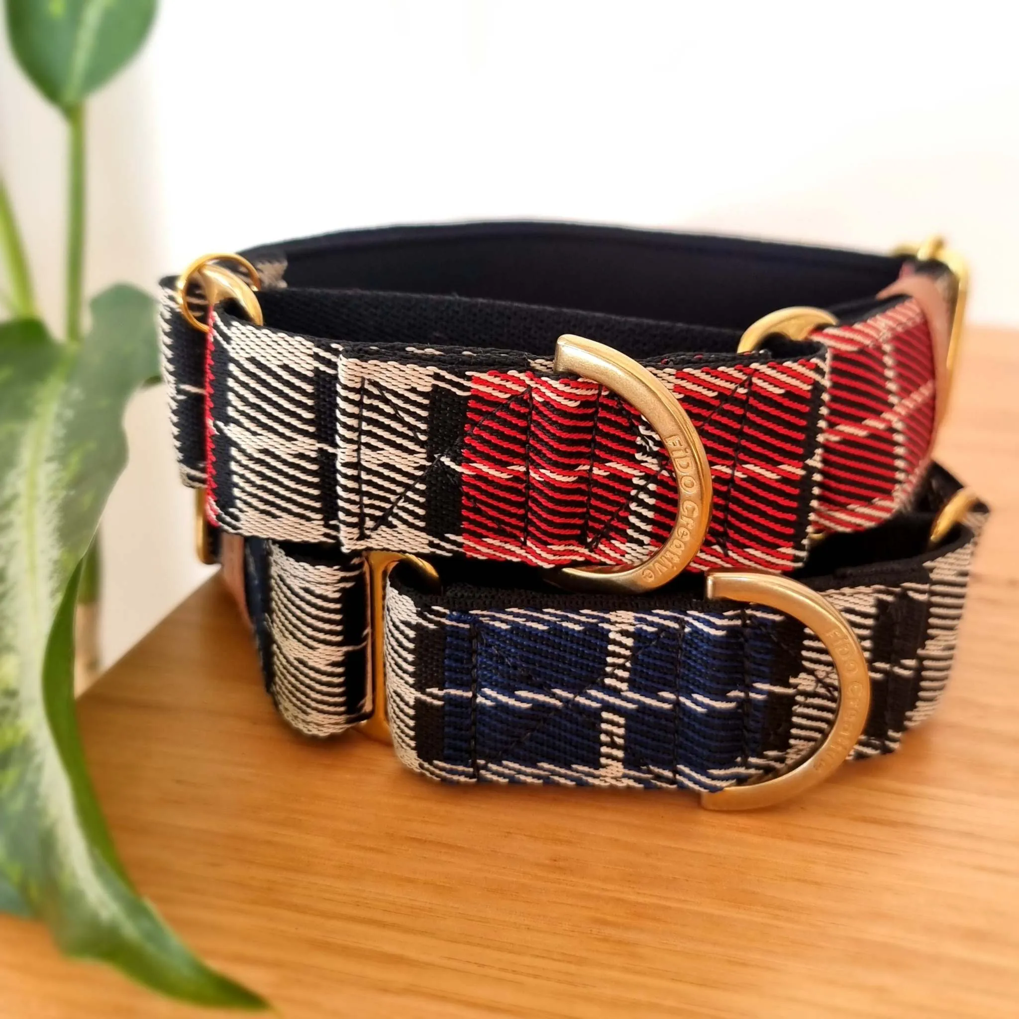 Red plaid jacquard martingale collar - neoprene padded