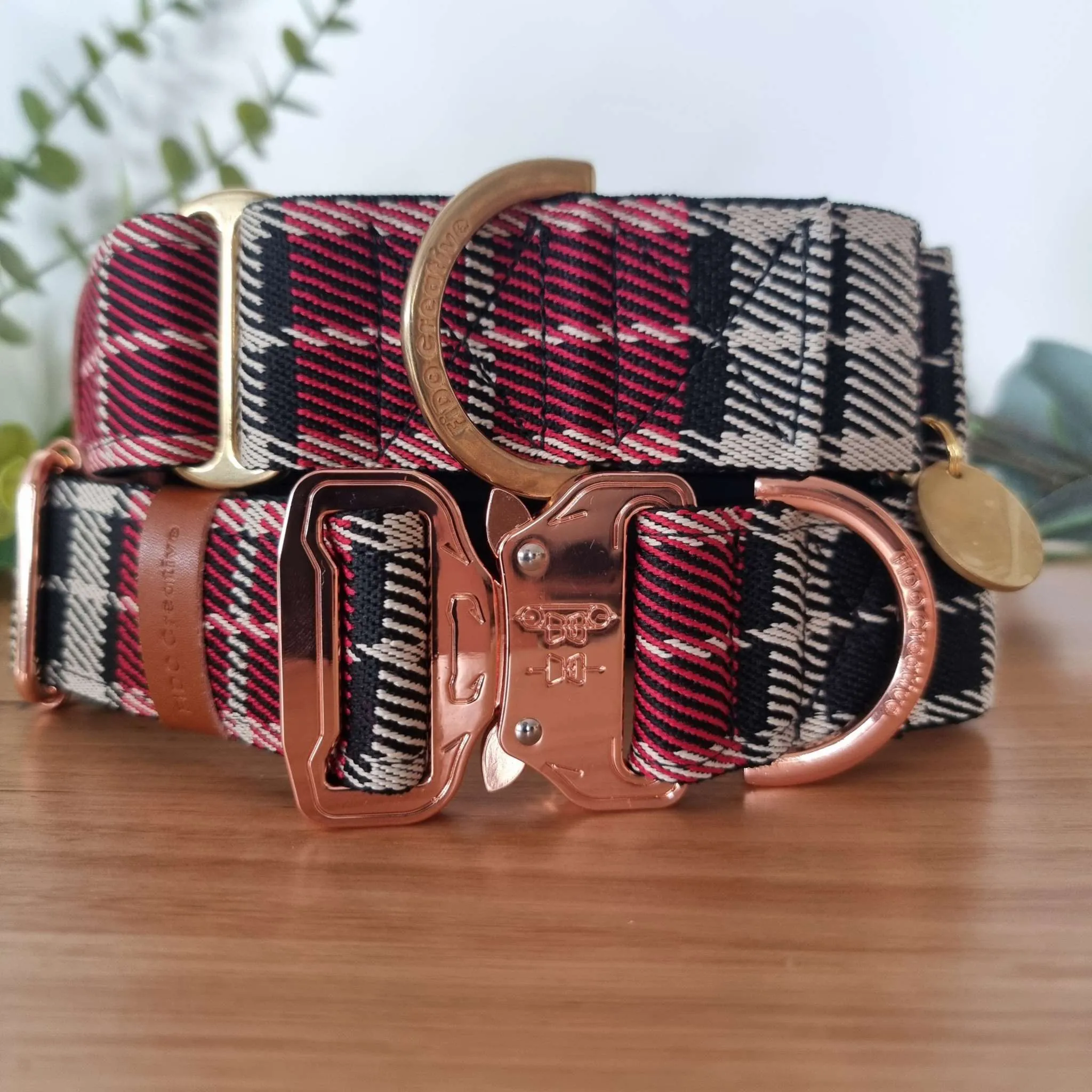 Red plaid jacquard martingale collar - neoprene padded