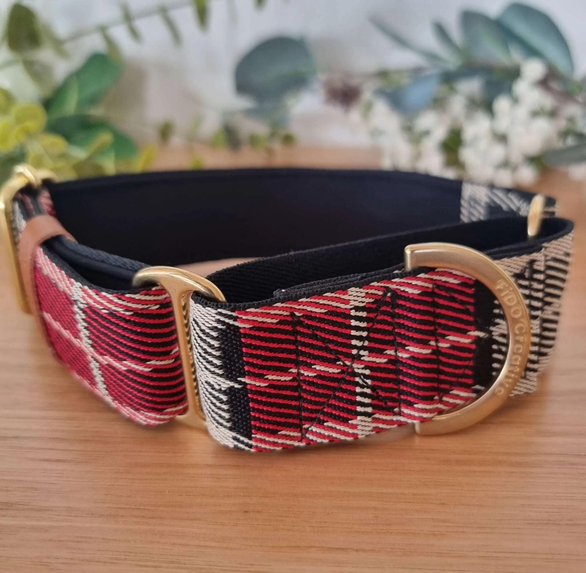 Red plaid jacquard martingale collar - neoprene padded