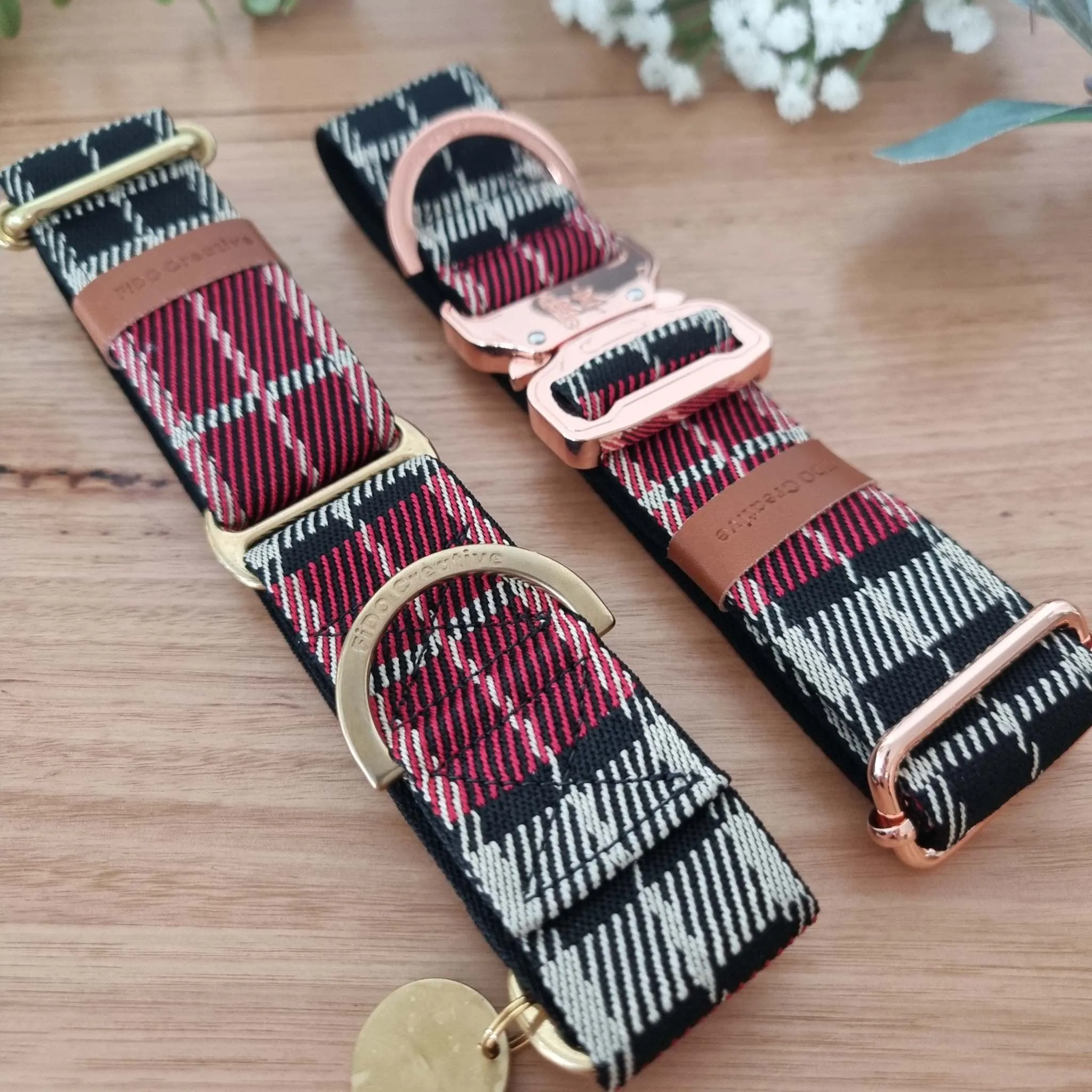 Red plaid jacquard martingale collar - neoprene padded