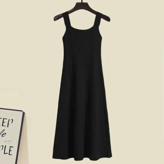 Rhombus Print Cardigan Sweater Slip Dress Set