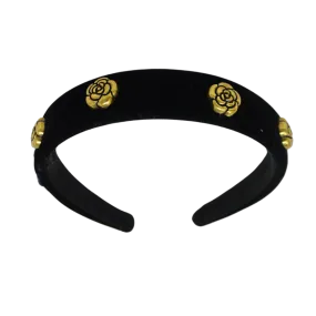 Rich Velvet Embellished 4x Gold Flower Headband