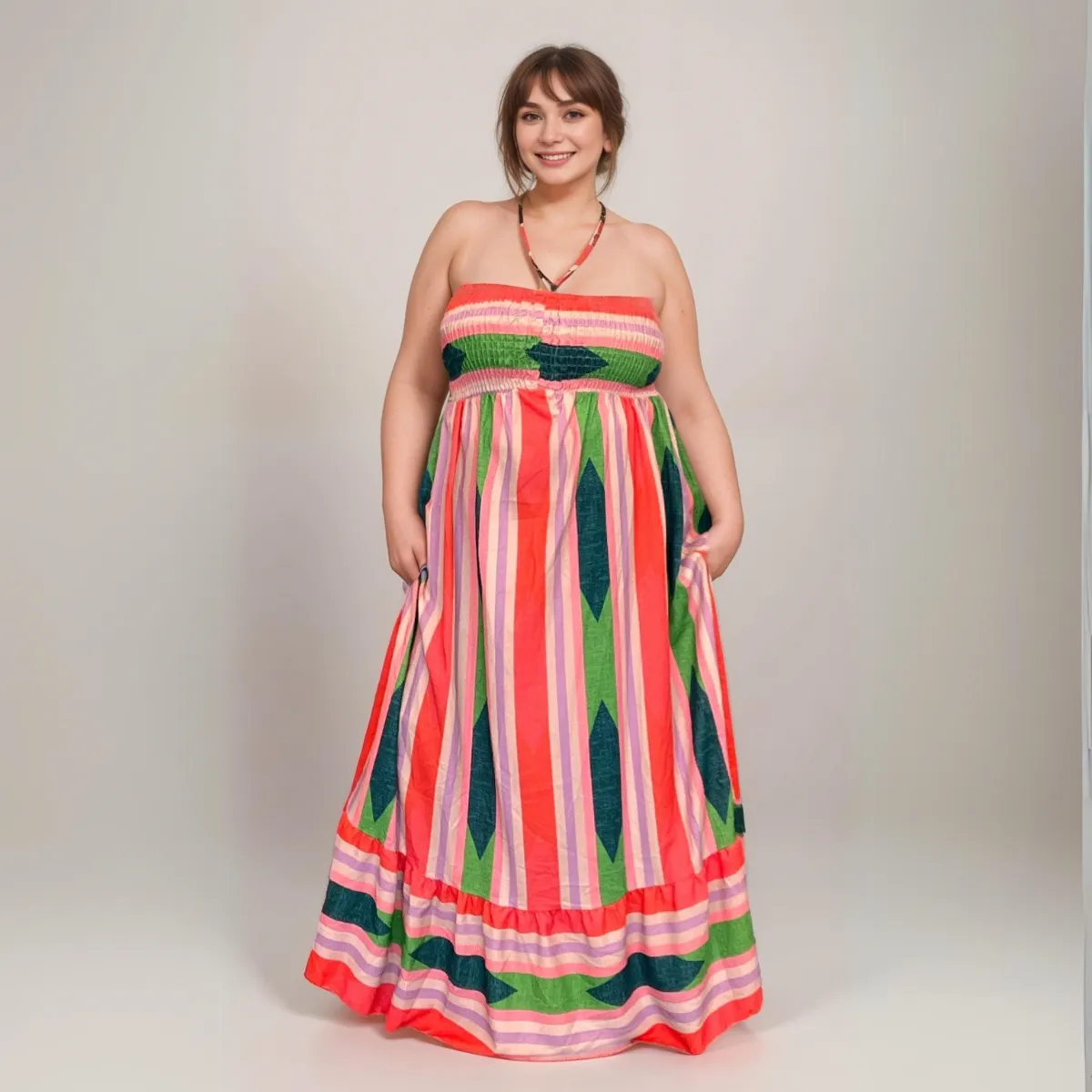 ROCKTHOCURVES STRIPED HALTERNECK BOOB TUBE MAXI DRESS