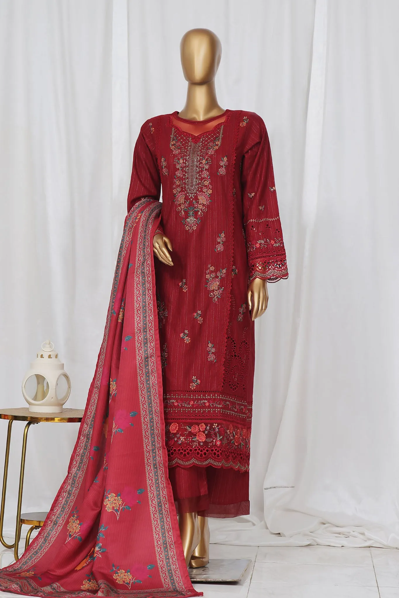 Sada Bahar Stitched 3 Piece Luxury Emb Khaddar Vol-02 Collection'2024-LEK-03-Maroon