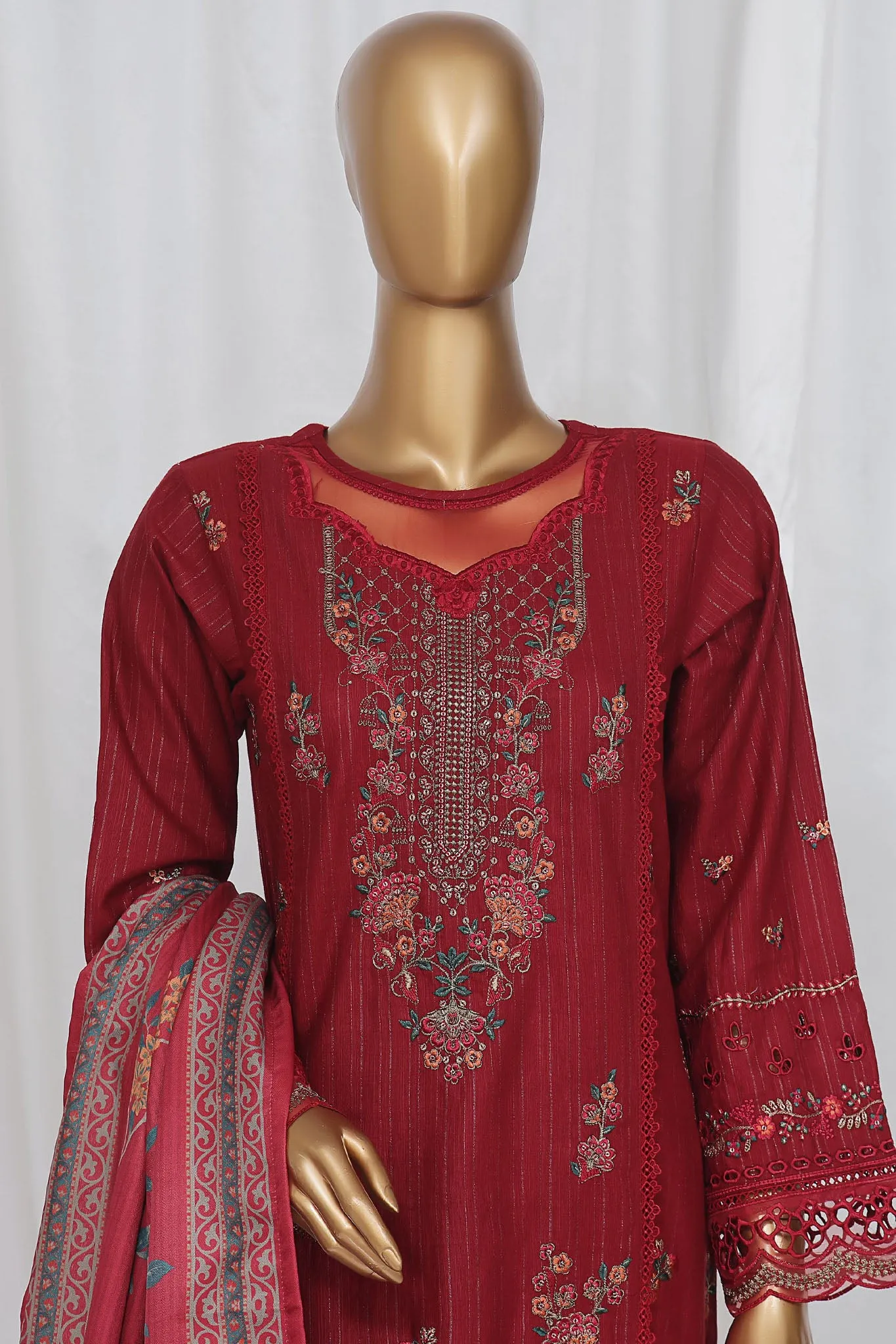 Sada Bahar Stitched 3 Piece Luxury Emb Khaddar Vol-02 Collection'2024-LEK-03-Maroon