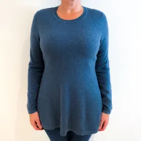 Sea Blue Flared Hem Cashmere Crew Neck Jumper Large