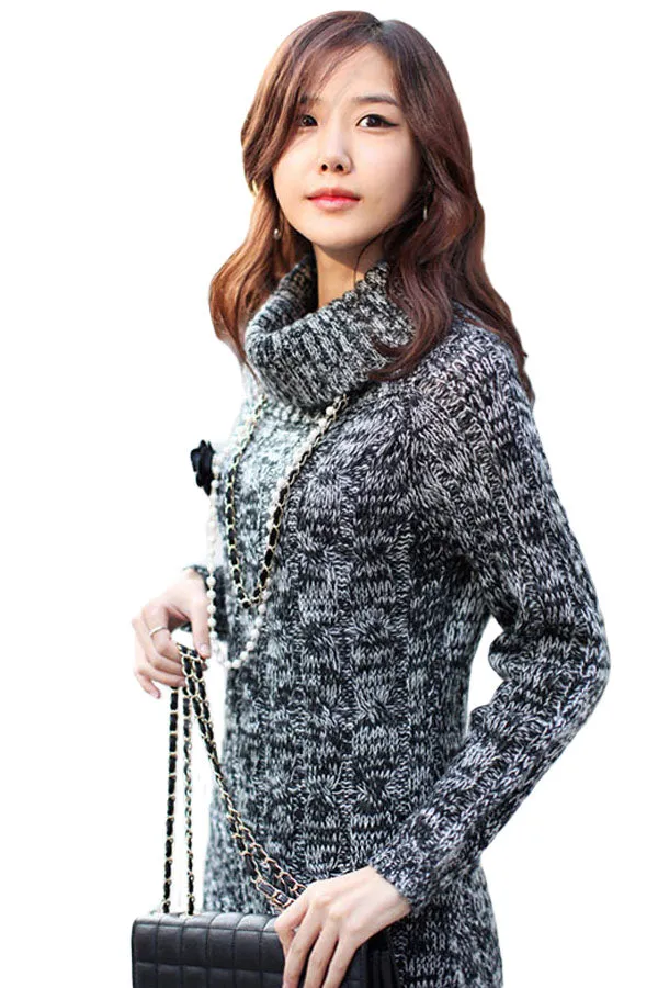 Sexy Grey Turtleneck Thick Pullover Sweater Dress