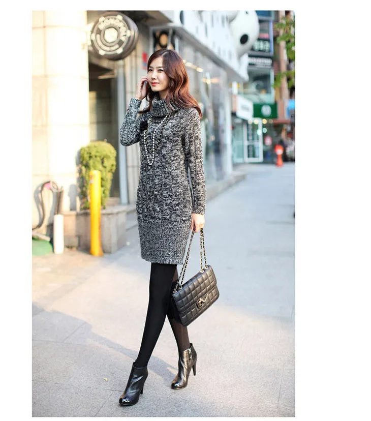 Sexy Grey Turtleneck Thick Pullover Sweater Dress