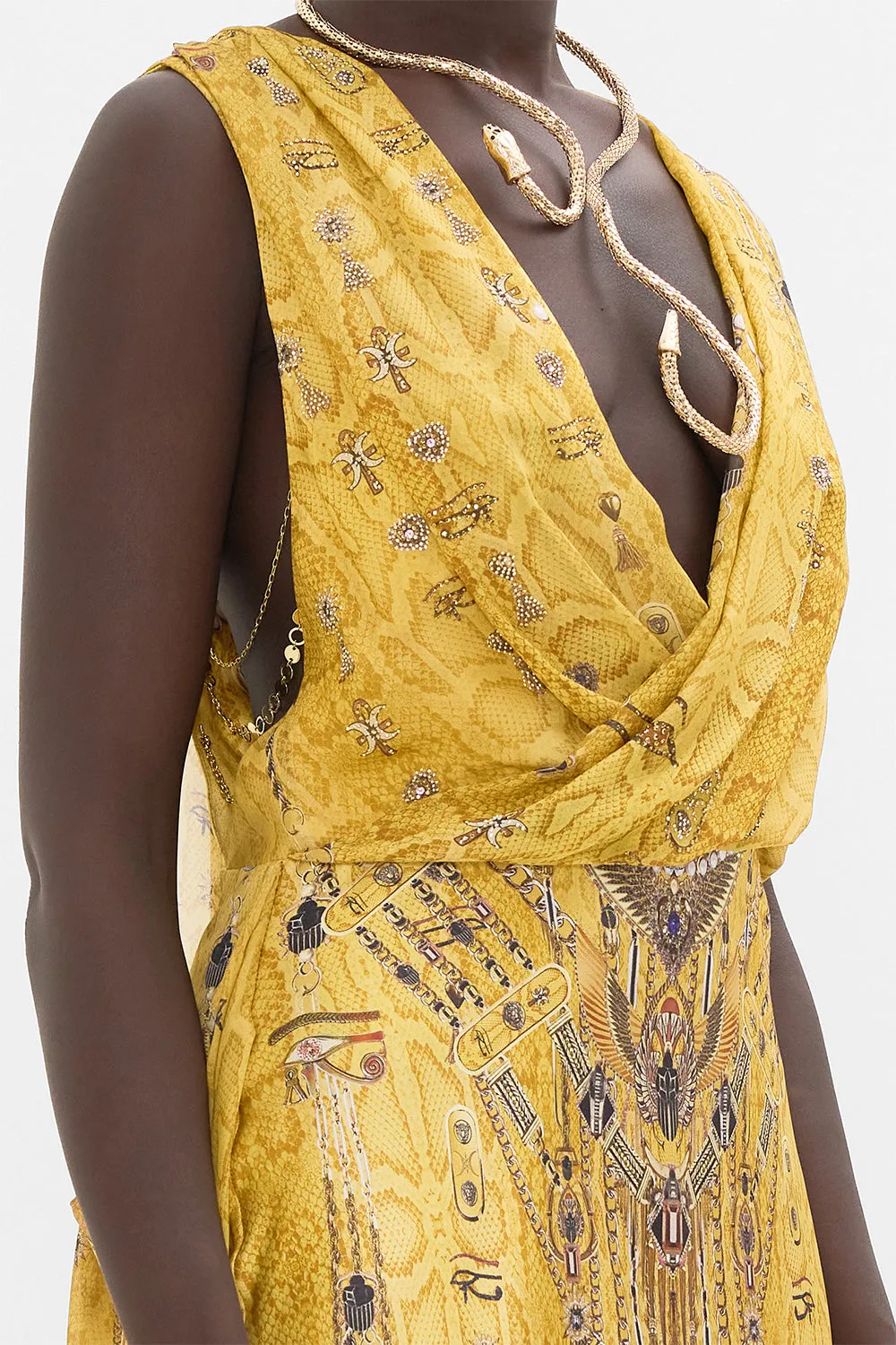 SLEEVELESS DRAPED T BACK LONG DRESS VALLEY OF THE KINGS