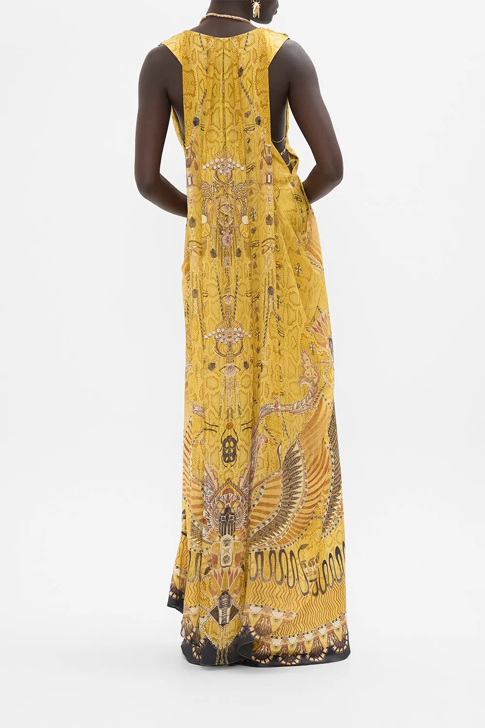 SLEEVELESS DRAPED T BACK LONG DRESS VALLEY OF THE KINGS