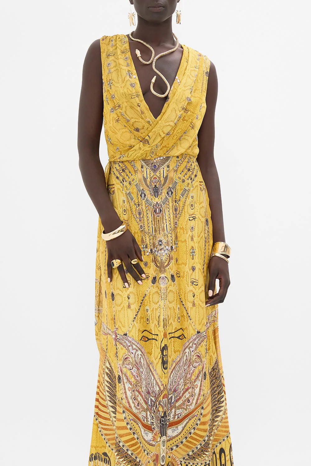 SLEEVELESS DRAPED T BACK LONG DRESS VALLEY OF THE KINGS