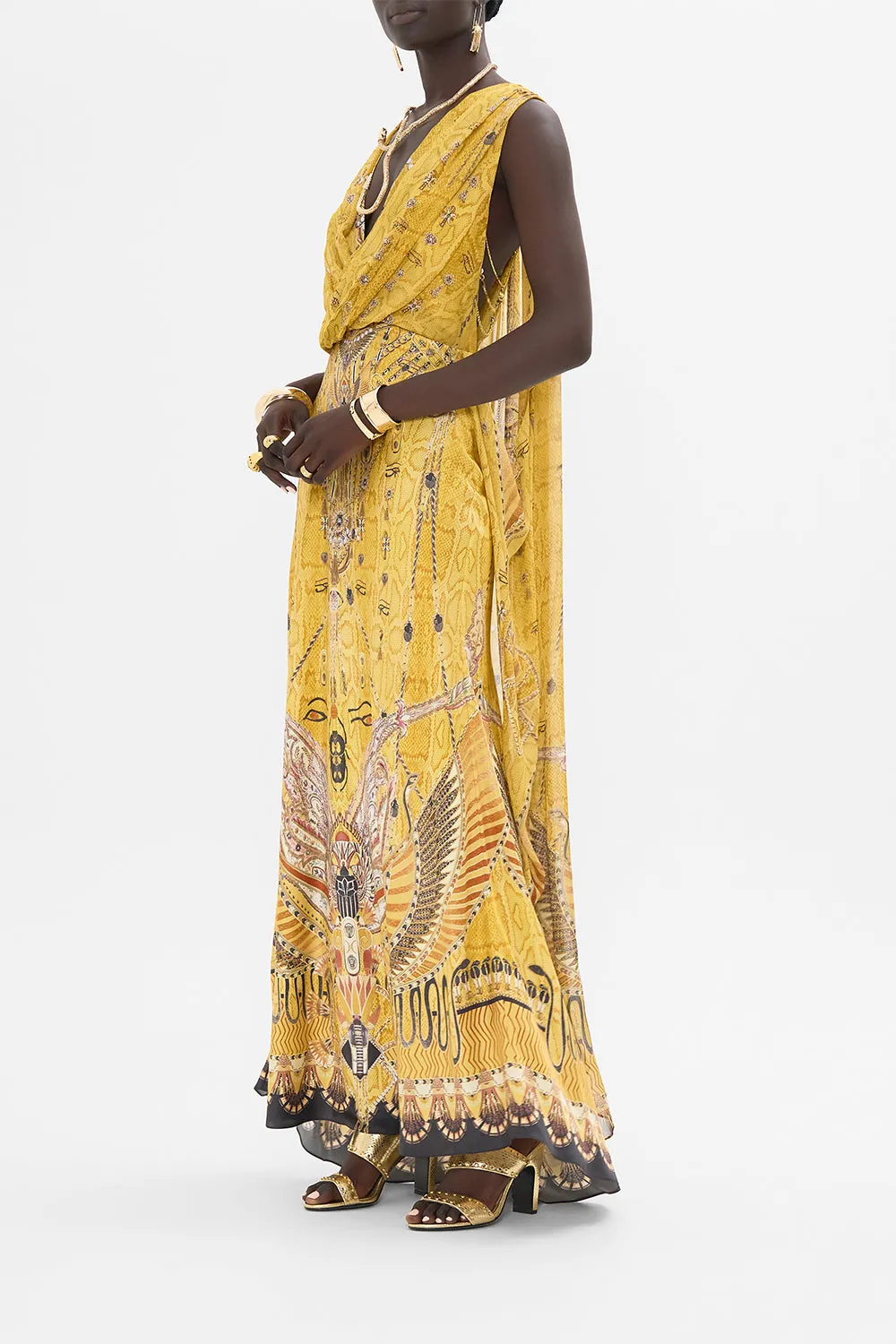 SLEEVELESS DRAPED T BACK LONG DRESS VALLEY OF THE KINGS