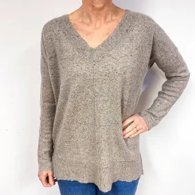 Slouchy Fawn Flecked Cashmere V-Neck Jumper Medium