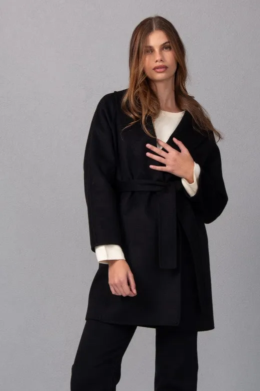Soft Black Wool Farm Jacket with Belt
