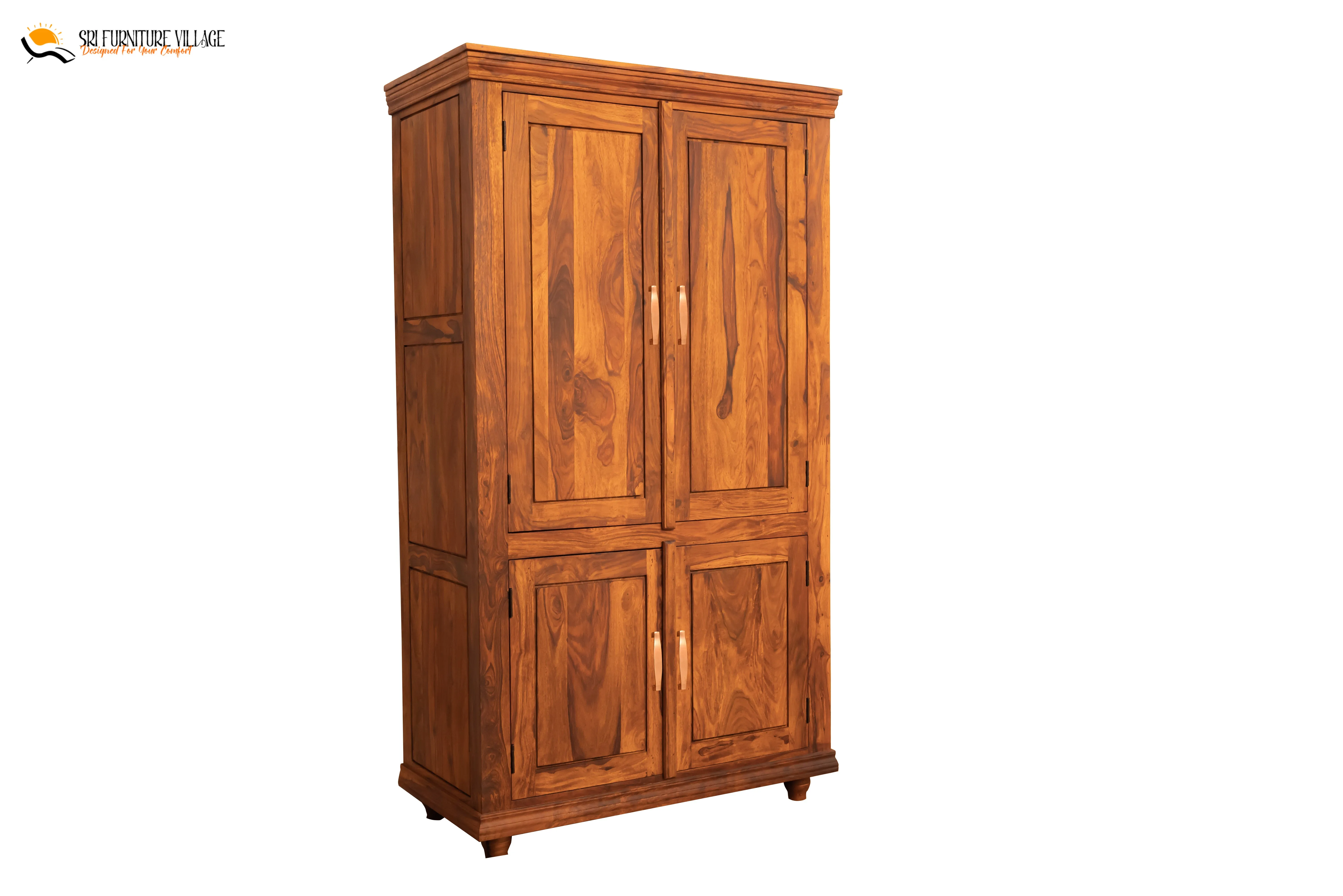 Solid Plain Door Sheesham Wood Wardrobe (Stone Finish) - 6127