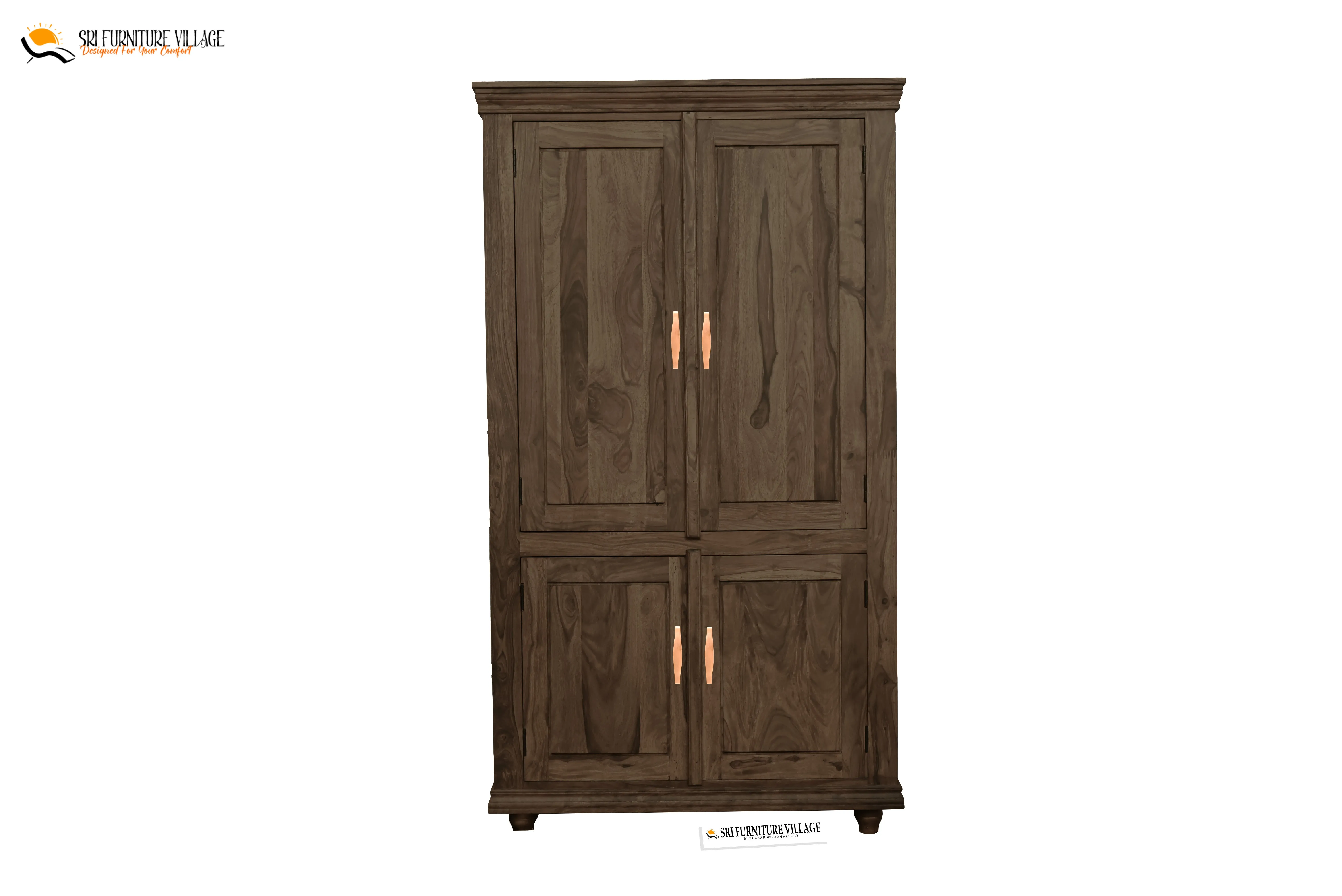 Solid Plain Door Sheesham Wood Wardrobe (Stone Finish) - 6127