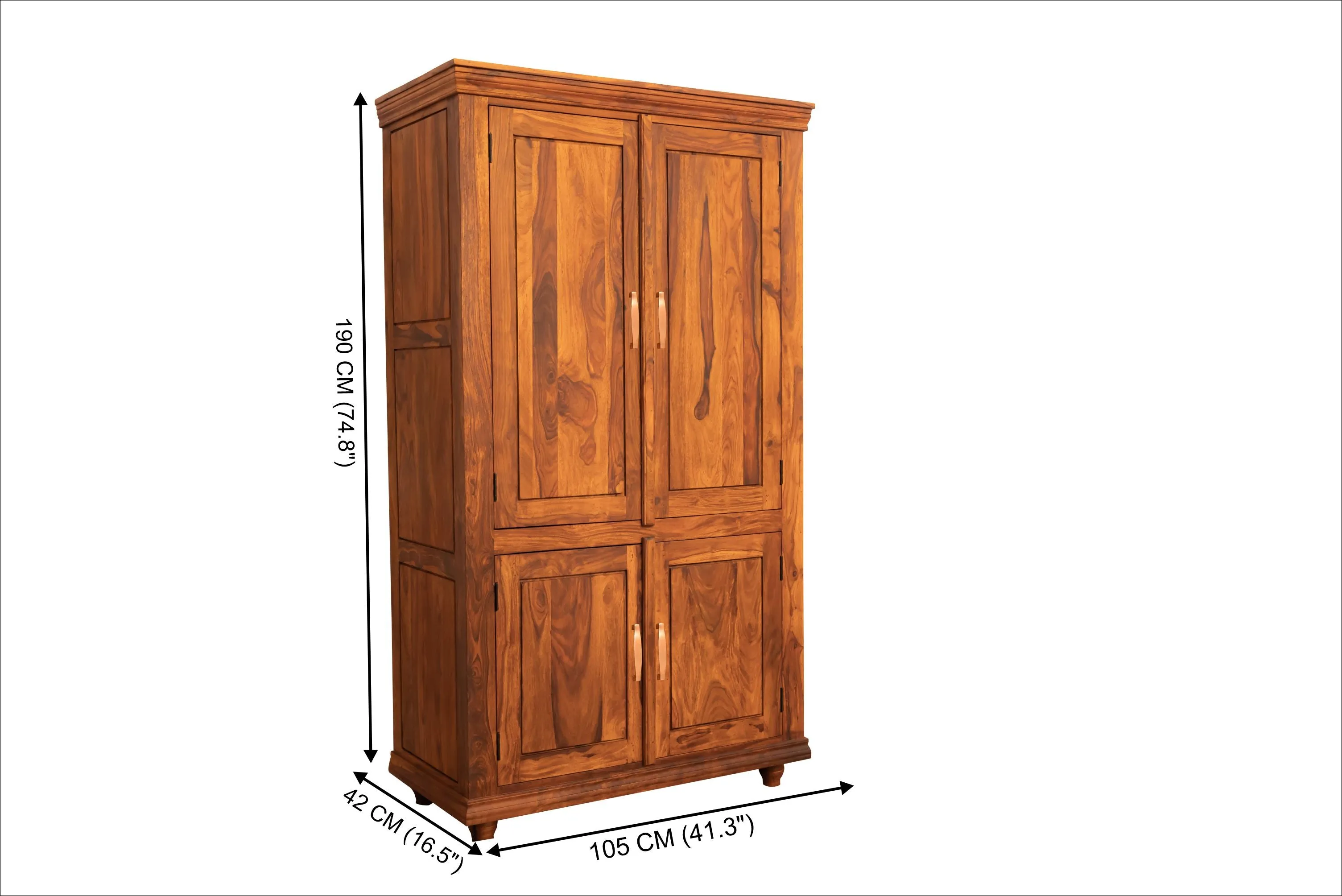 Solid Plain Door Sheesham Wood Wardrobe (Stone Finish) - 6127