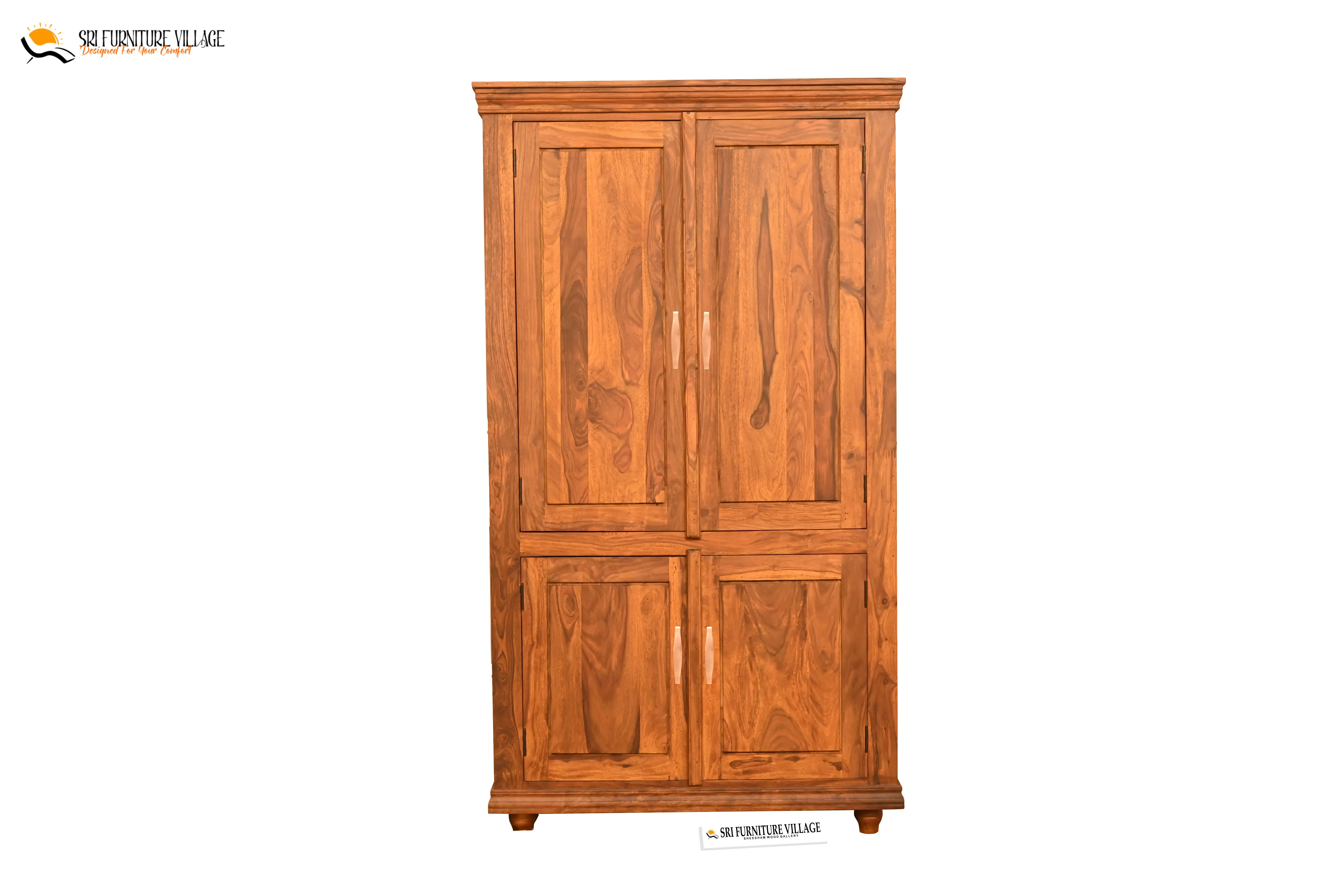 Solid Plain Door Sheesham Wood Wardrobe (Stone Finish) - 6127