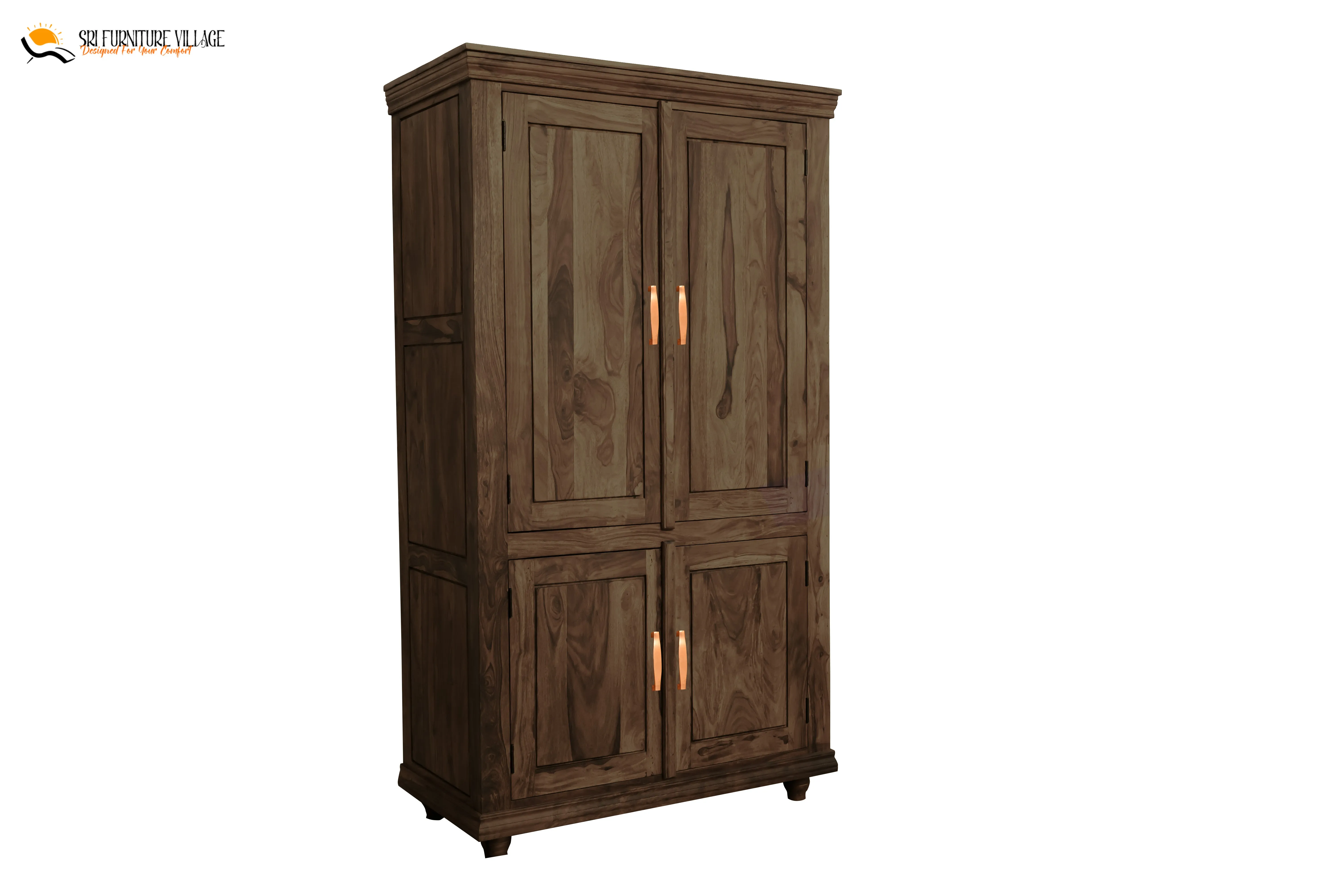 Solid Plain Door Sheesham Wood Wardrobe (Stone Finish) - 6127
