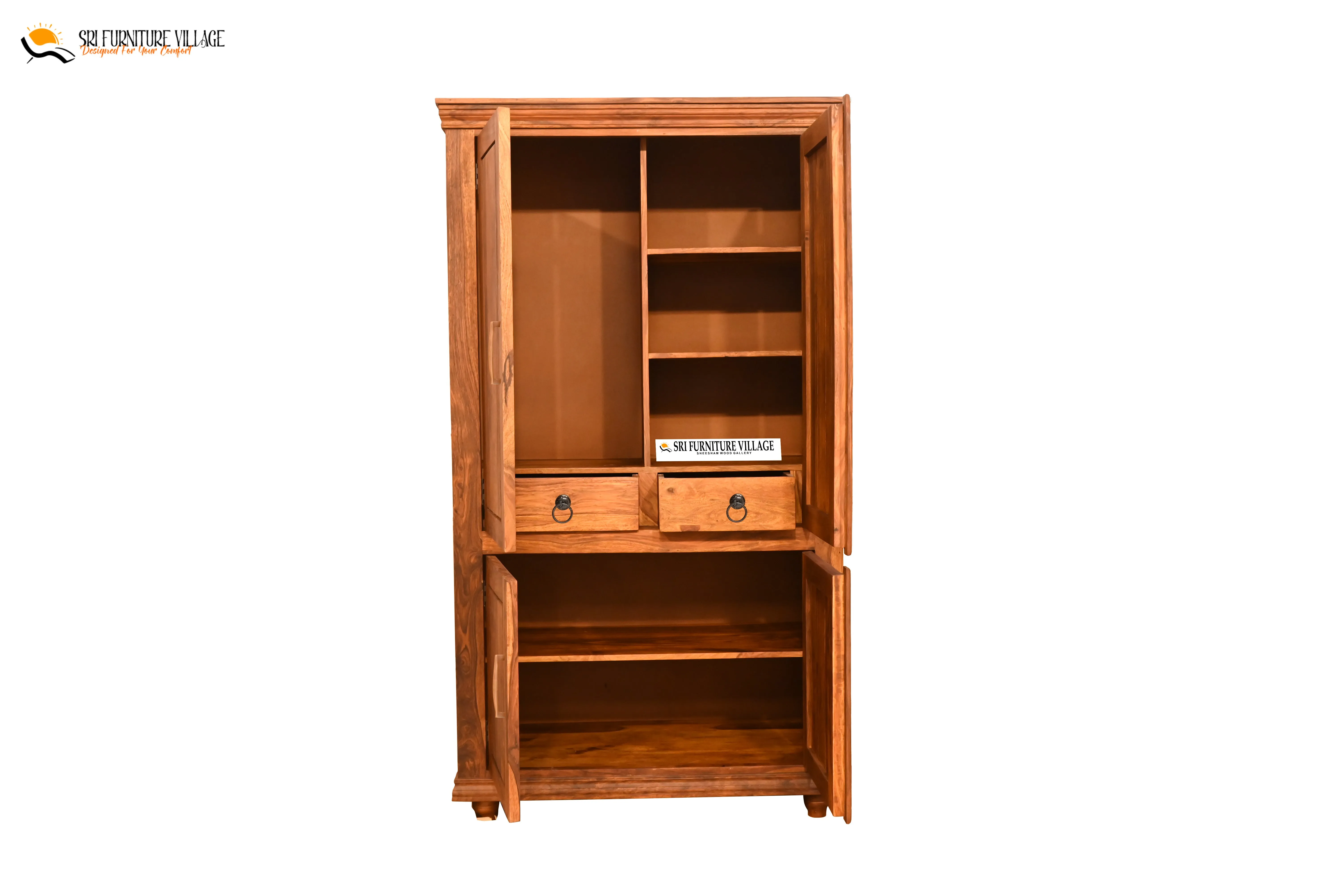 Solid Plain Door Sheesham Wood Wardrobe (Stone Finish) - 6127