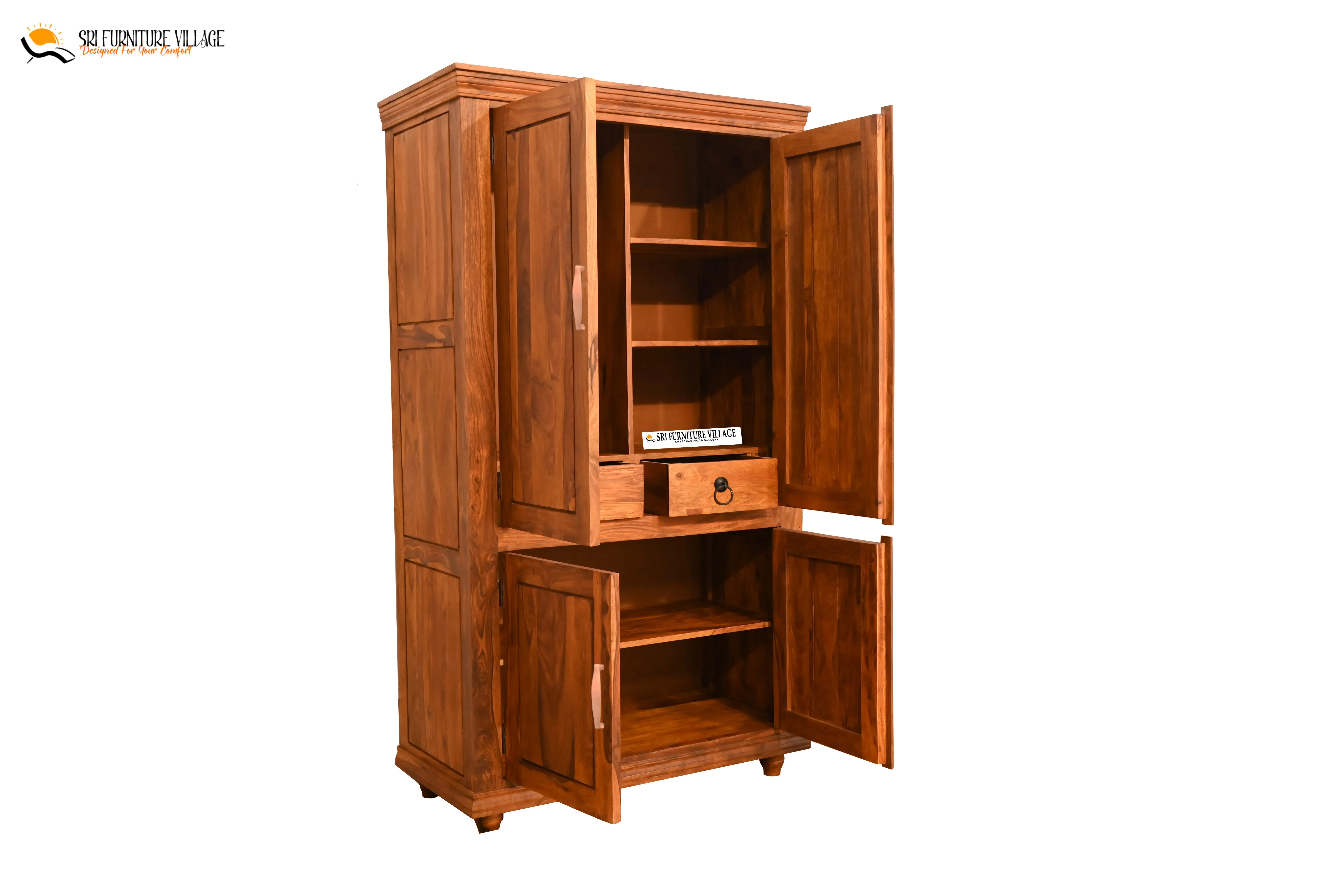 Solid Plain Door Sheesham Wood Wardrobe (Stone Finish) - 6127