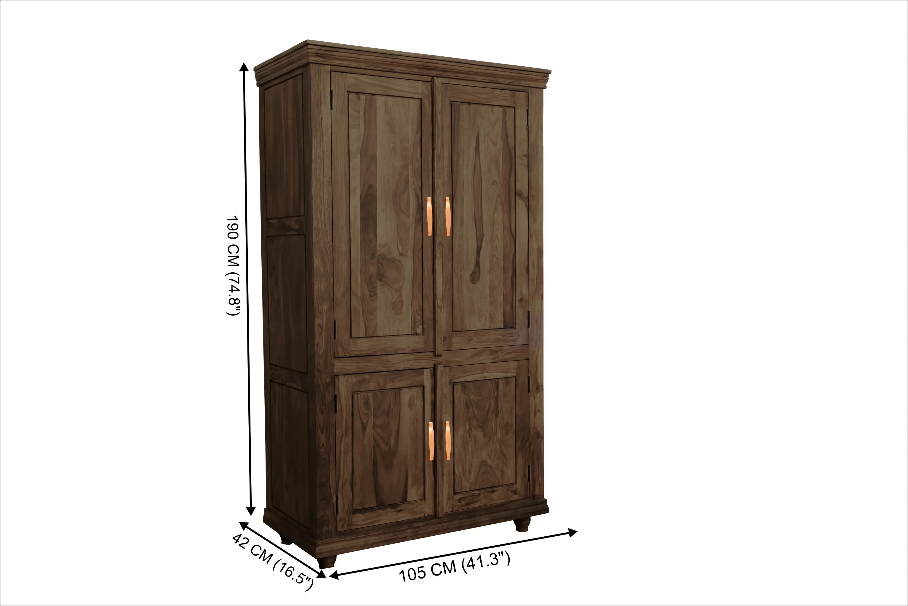 Solid Plain Door Sheesham Wood Wardrobe (Stone Finish) - 6127
