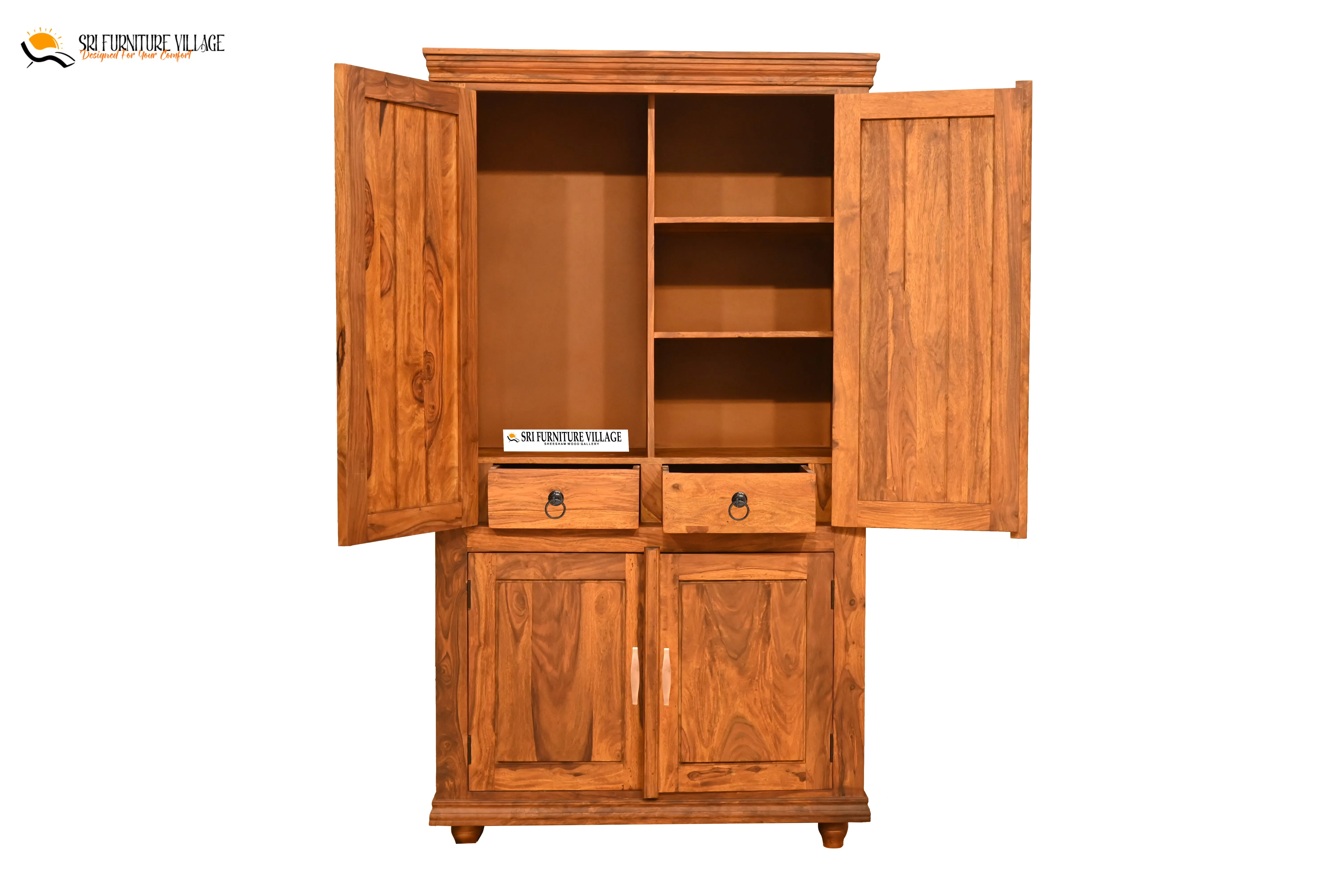 Solid Plain Door Sheesham Wood Wardrobe (Stone Finish) - 6127