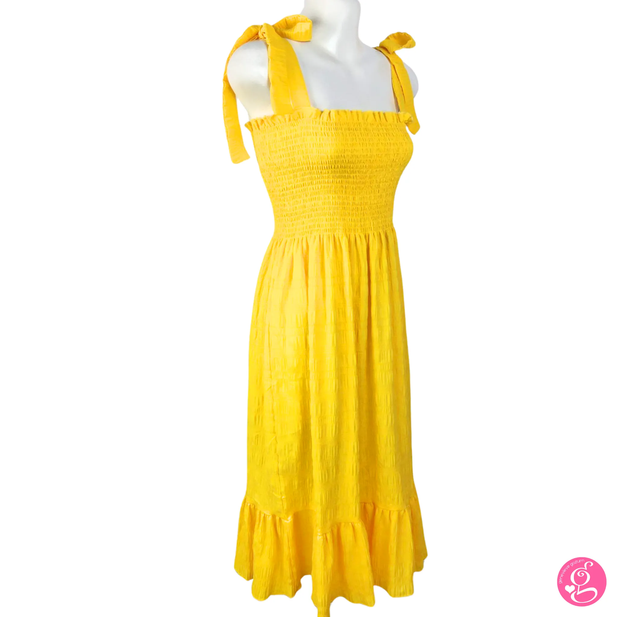 Sophia Tie Shoulder Seersucker Loose Fit Midi Dress