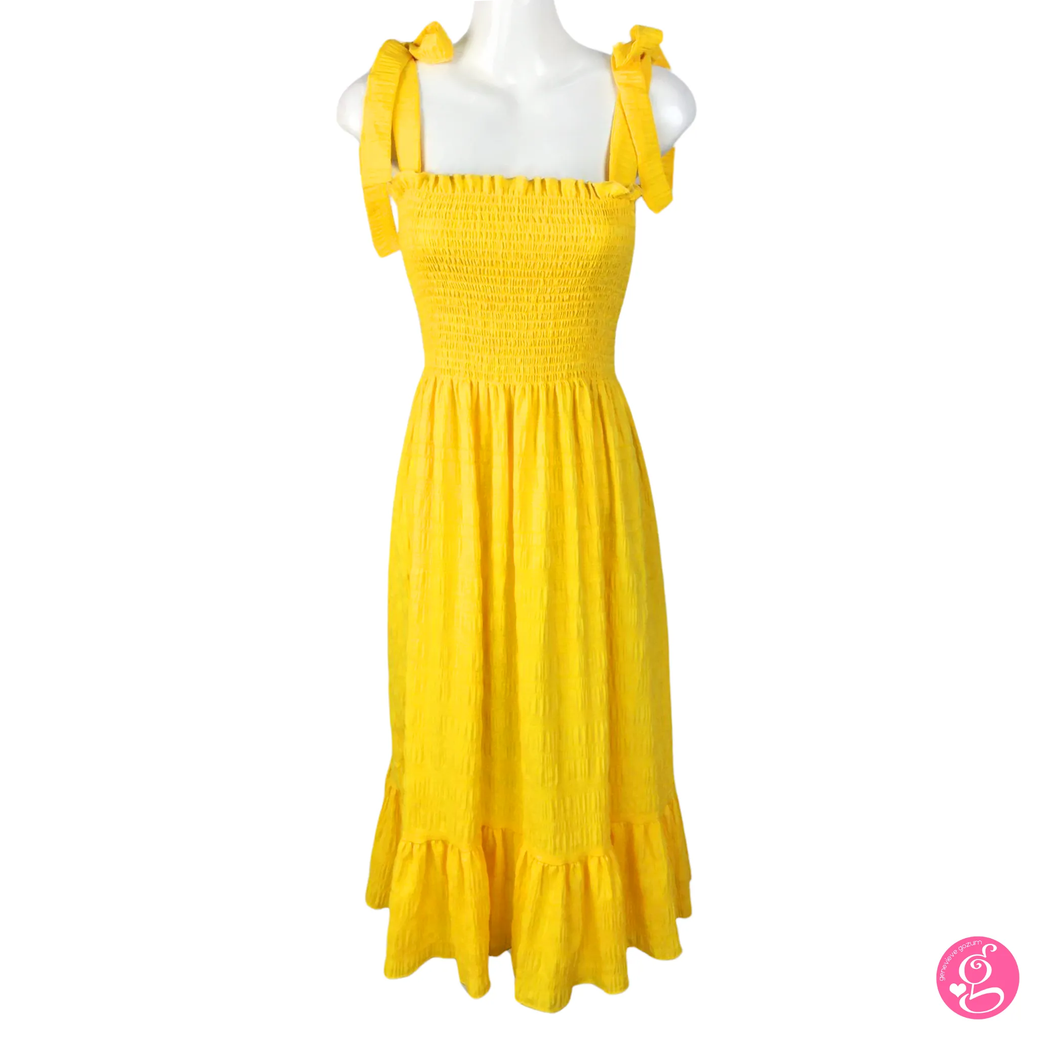 Sophia Tie Shoulder Seersucker Loose Fit Midi Dress