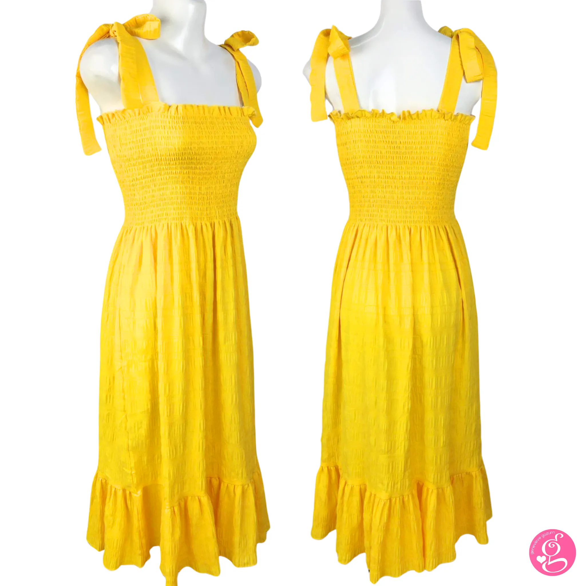 Sophia Tie Shoulder Seersucker Loose Fit Midi Dress
