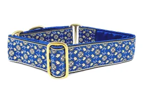 Stratford Jacquard in Blue - Martingale or Buckle Dog Collar - 1.5" Width