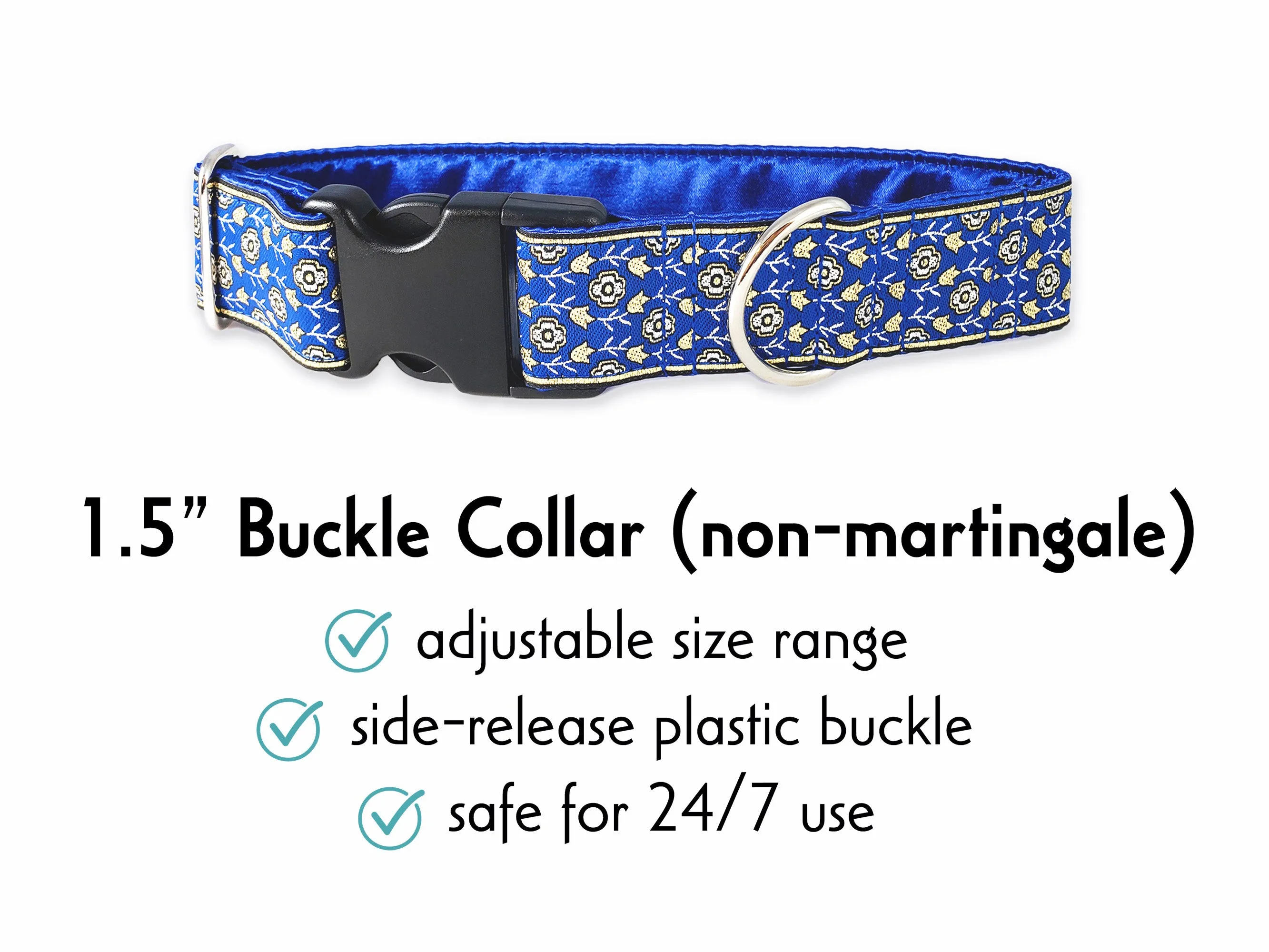 Stratford Jacquard in Blue - Martingale or Buckle Dog Collar - 1.5" Width