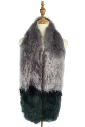 Stripe Long Faux Fur Collar - Grey