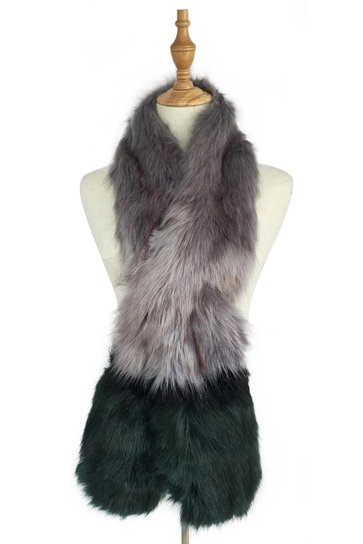 Stripe Long Faux Fur Collar - Grey