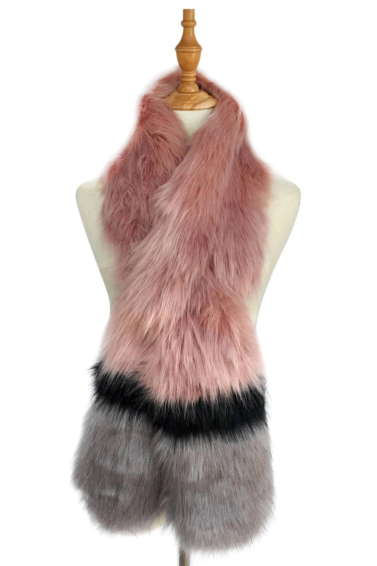Stripe Long Faux Fur Collar - Pink