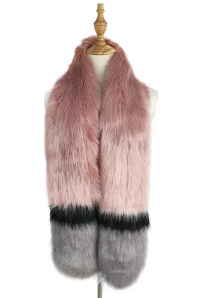 Stripe Long Faux Fur Collar - Pink