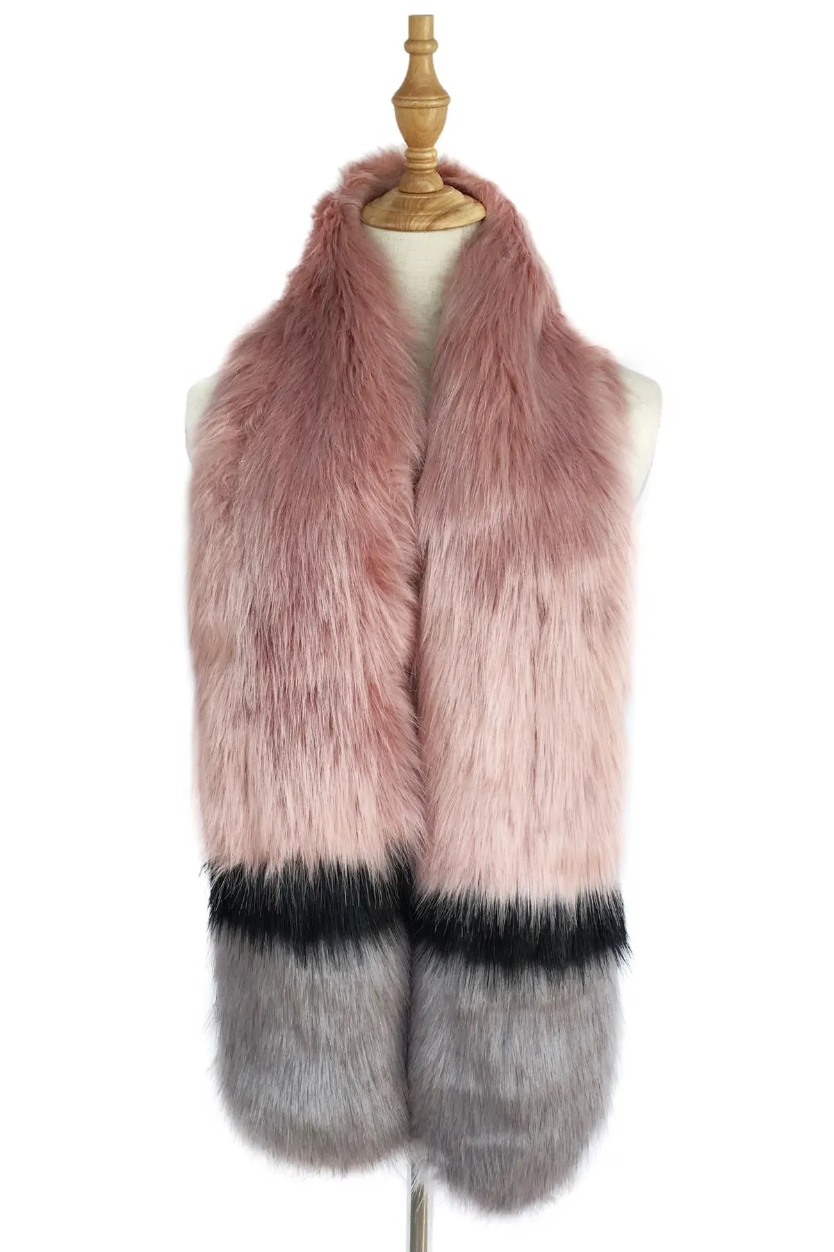 Stripe Long Faux Fur Collar - Pink